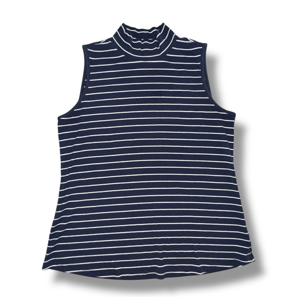 LANE BRYANT Classic Sleeveless Mock Neck Ribbed Tank - 18/20 Navy/White Stripe - Picture 7 of 14